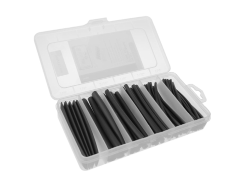 Heat-shrinkable tube kit - black with glue - 10 cm - 85 pcs - in storage box