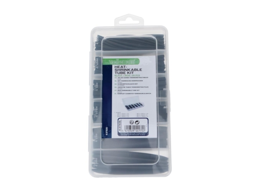 Heat-shrinkable tube kit - black with glue - 10 cm - 85 pcs - in storage box